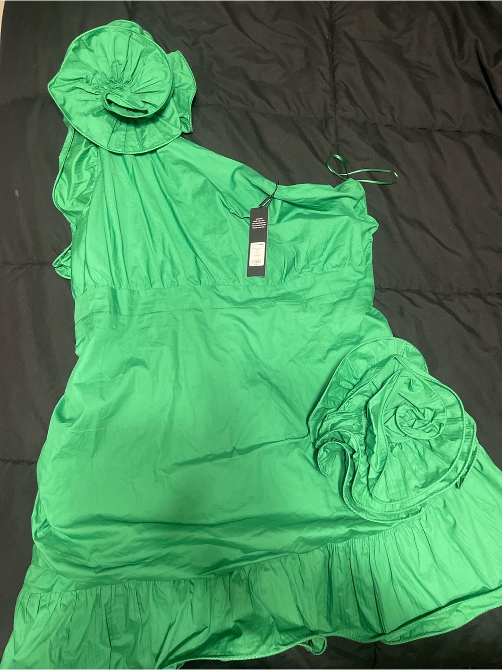Fashion Nova Emerald Green One-Shoulder Ruffle Dress